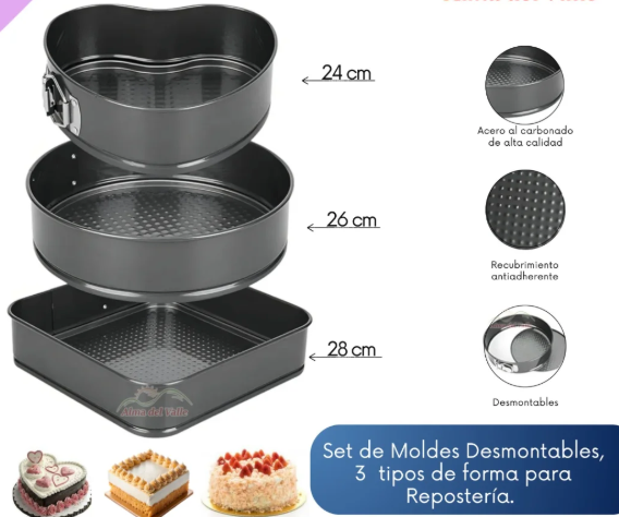 Juego de moldes antiadherentes para tartas de 3 piezas
