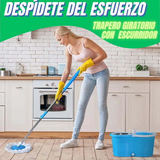 Trapero Giratorio 360º con Balde y Mopa Reemplazable - ¡Limpieza sin esfuerzo!