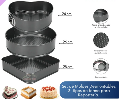 Juego de moldes antiadherentes para tartas de 3 piezas