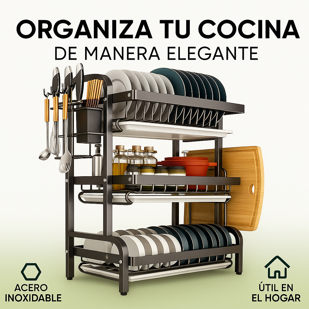 Escurridor de Cocina en Acero Inoxidable 3 niveles Elegante y Compacto