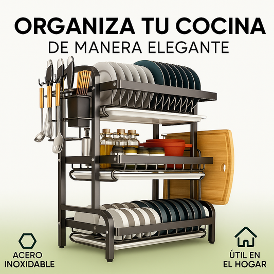 Escurridor de Cocina en Acero Inoxidable 3 niveles Elegante y Compacto